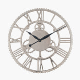 Shiny Nickel Cog Design Round Wall Clock Large